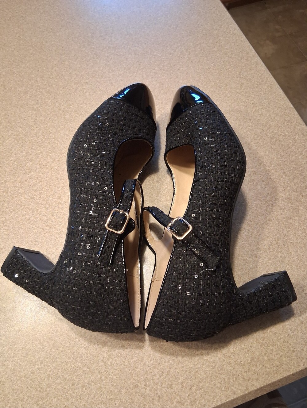COMFORT BRAND Black Mary Jane Heels with Patent Cap Toe - Picture 5 of 13